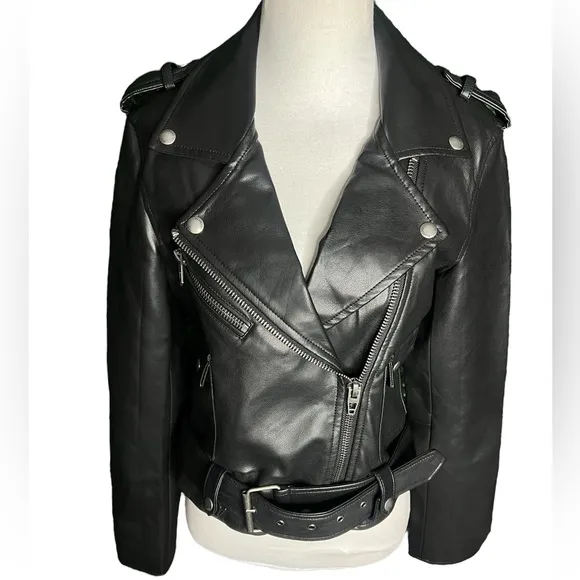 NWOT Women's BLANKNYC Faux Black Leather Moto Jacket – Sz Small