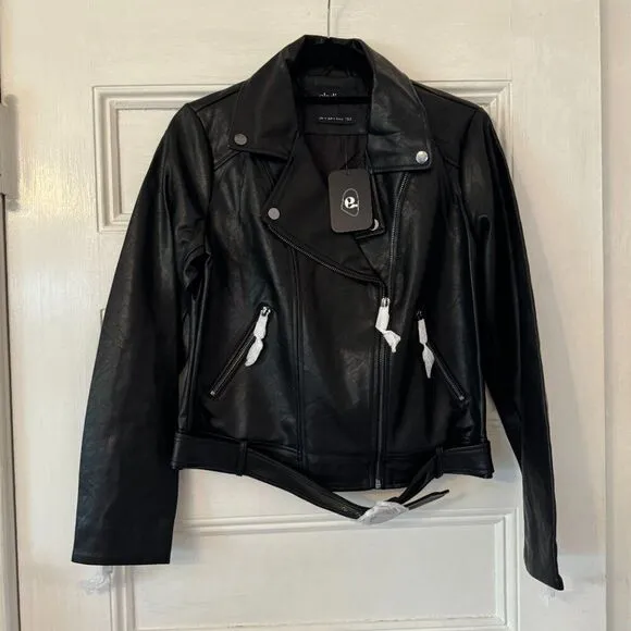 NWT Black Faux Leather Moto Biker Jacket