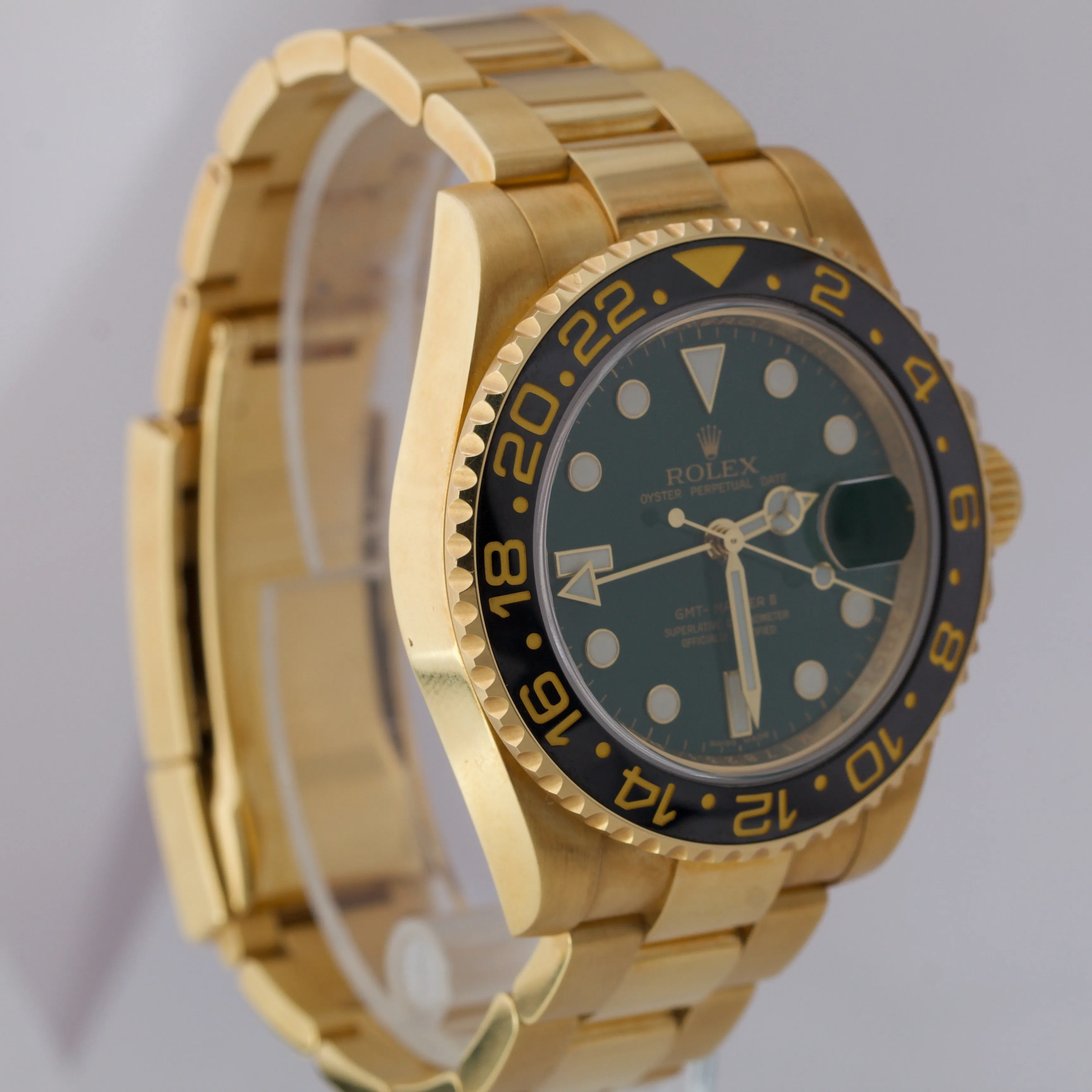 ORIGINAL GREEN DIAL Rolex GMT-Master II Ceramic PAPERS 18K Gold 40mm 116718 B P
