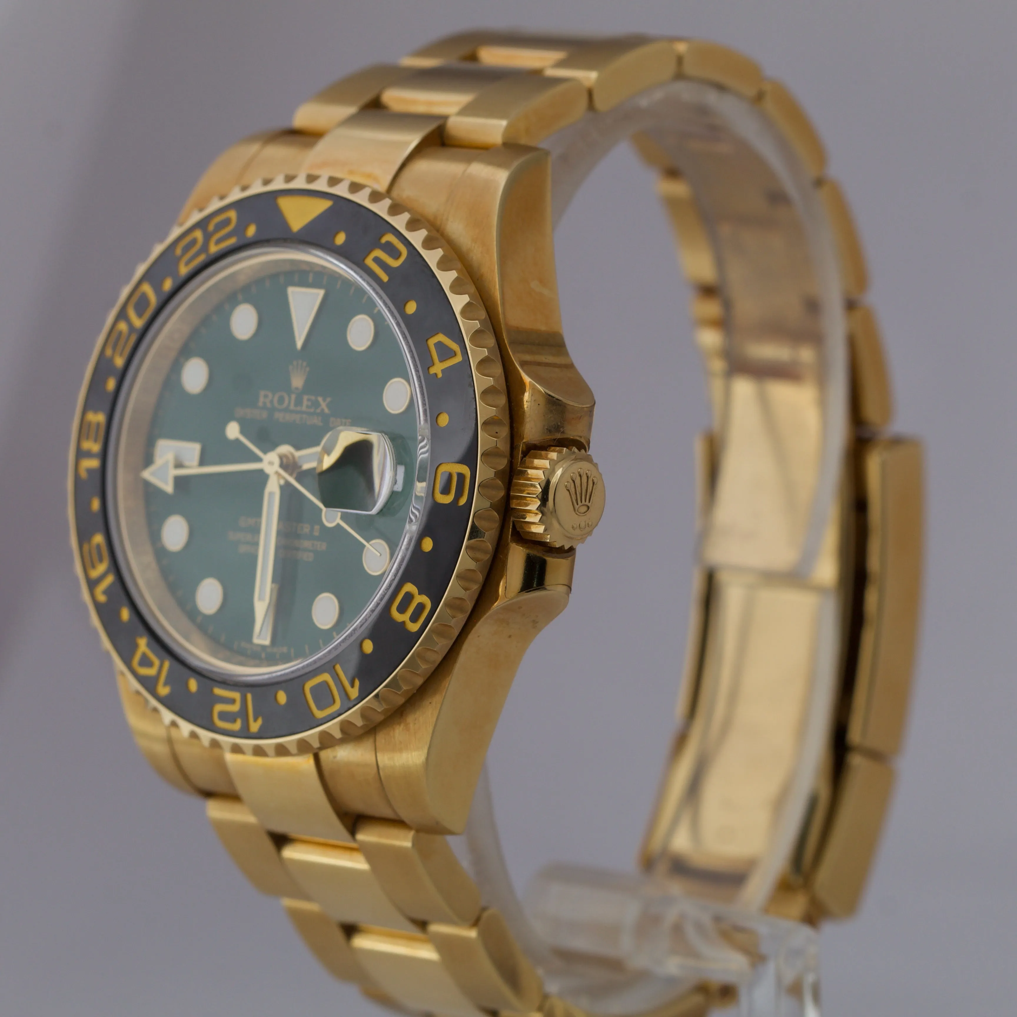 ORIGINAL GREEN DIAL Rolex GMT-Master II Ceramic PAPERS 18K Gold 40mm 116718 B P
