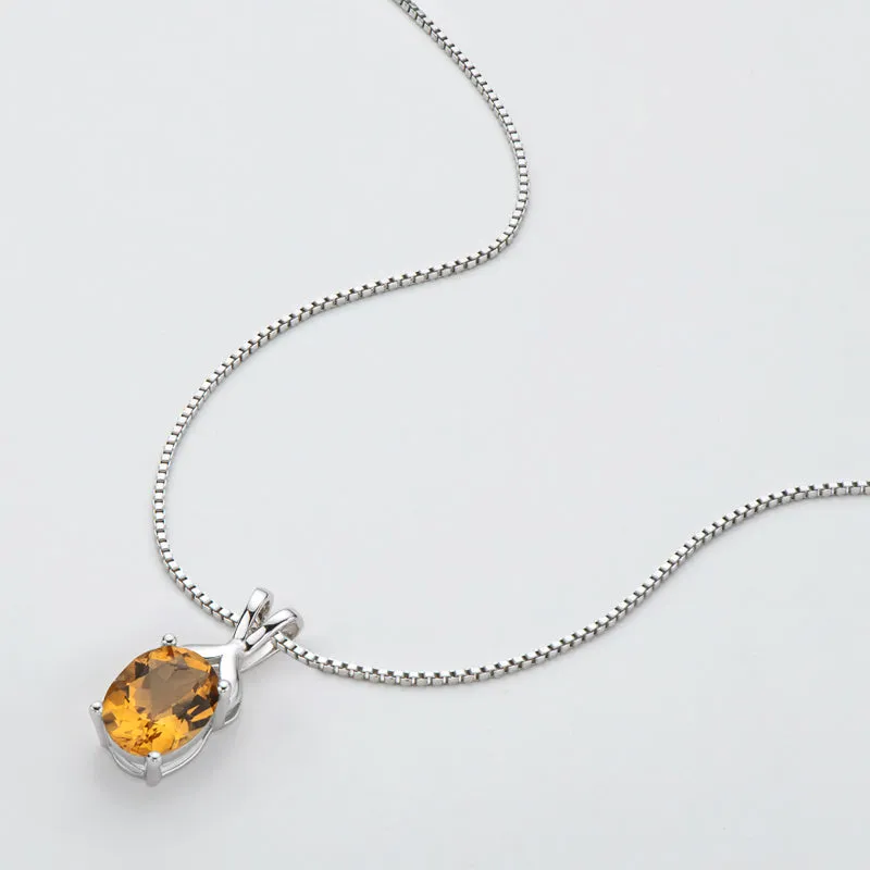 Oval Cut Natural Topaz/Citrine Gemstone Pendant Necklace