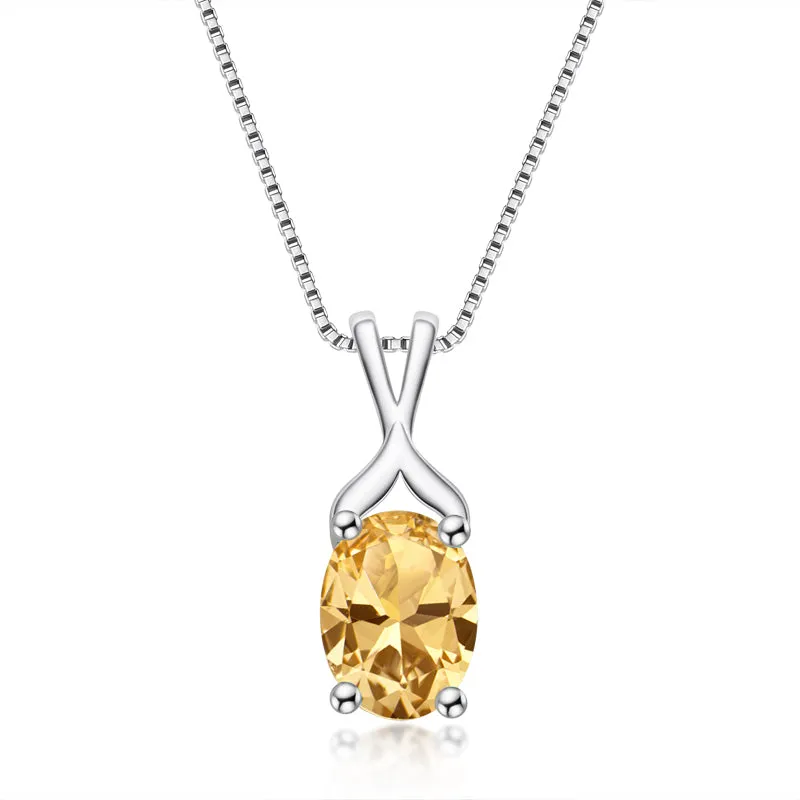 Oval Cut Natural Topaz/Citrine Gemstone Pendant Necklace
