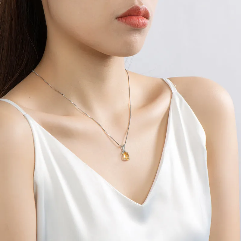 Oval Cut Natural Topaz/Citrine Gemstone Pendant Necklace