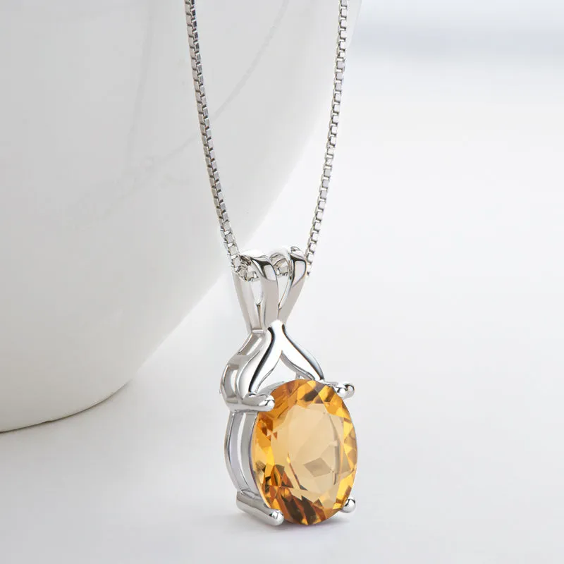 Oval Cut Natural Topaz/Citrine Gemstone Pendant Necklace