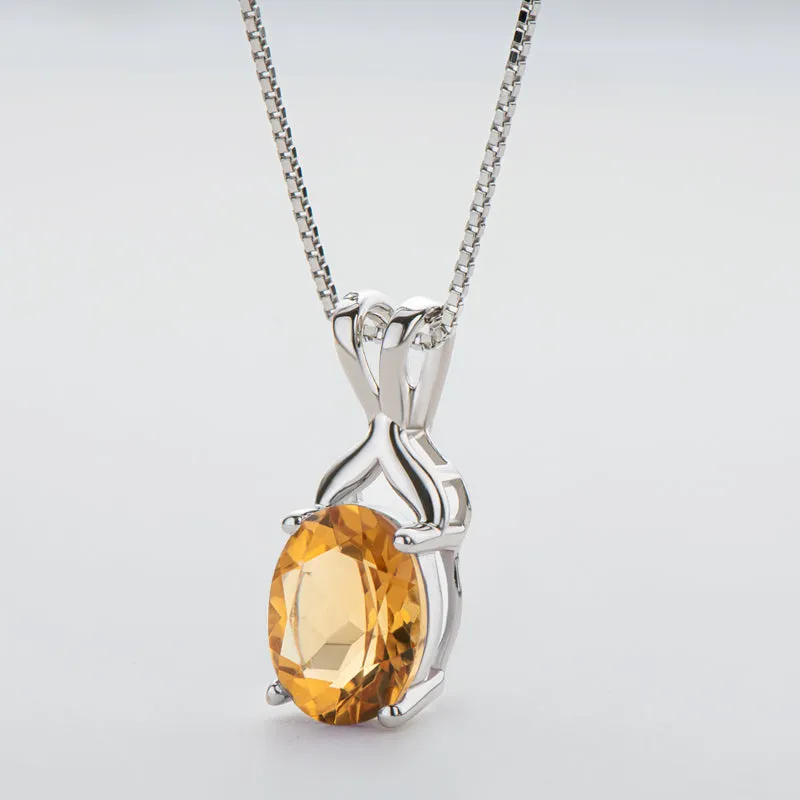 Oval Cut Natural Topaz/Citrine Gemstone Pendant Necklace
