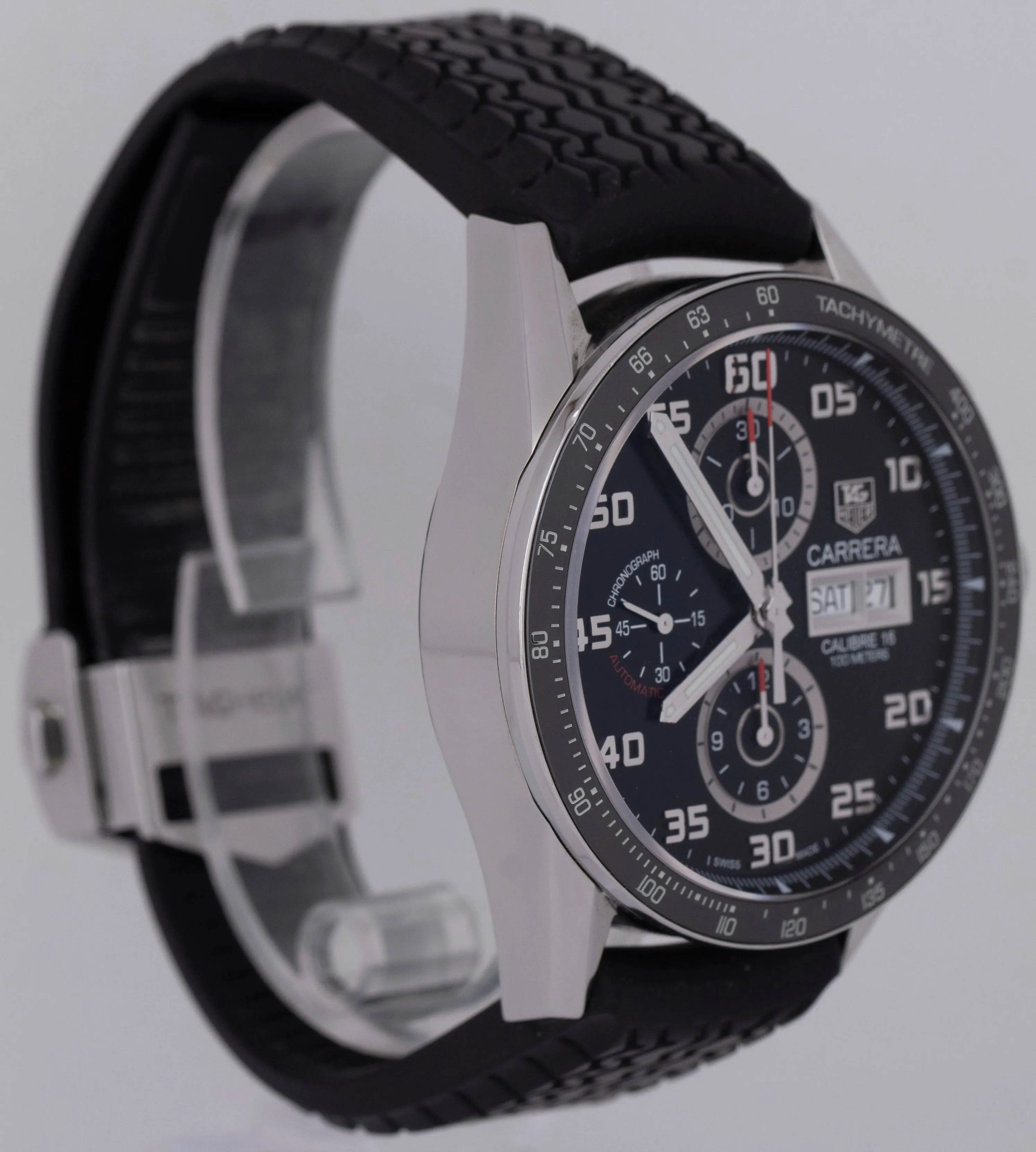 PAPERS Tag Heuer Carerra Chronograph Black Stainless Steel Red Watch CV2A1R BOX