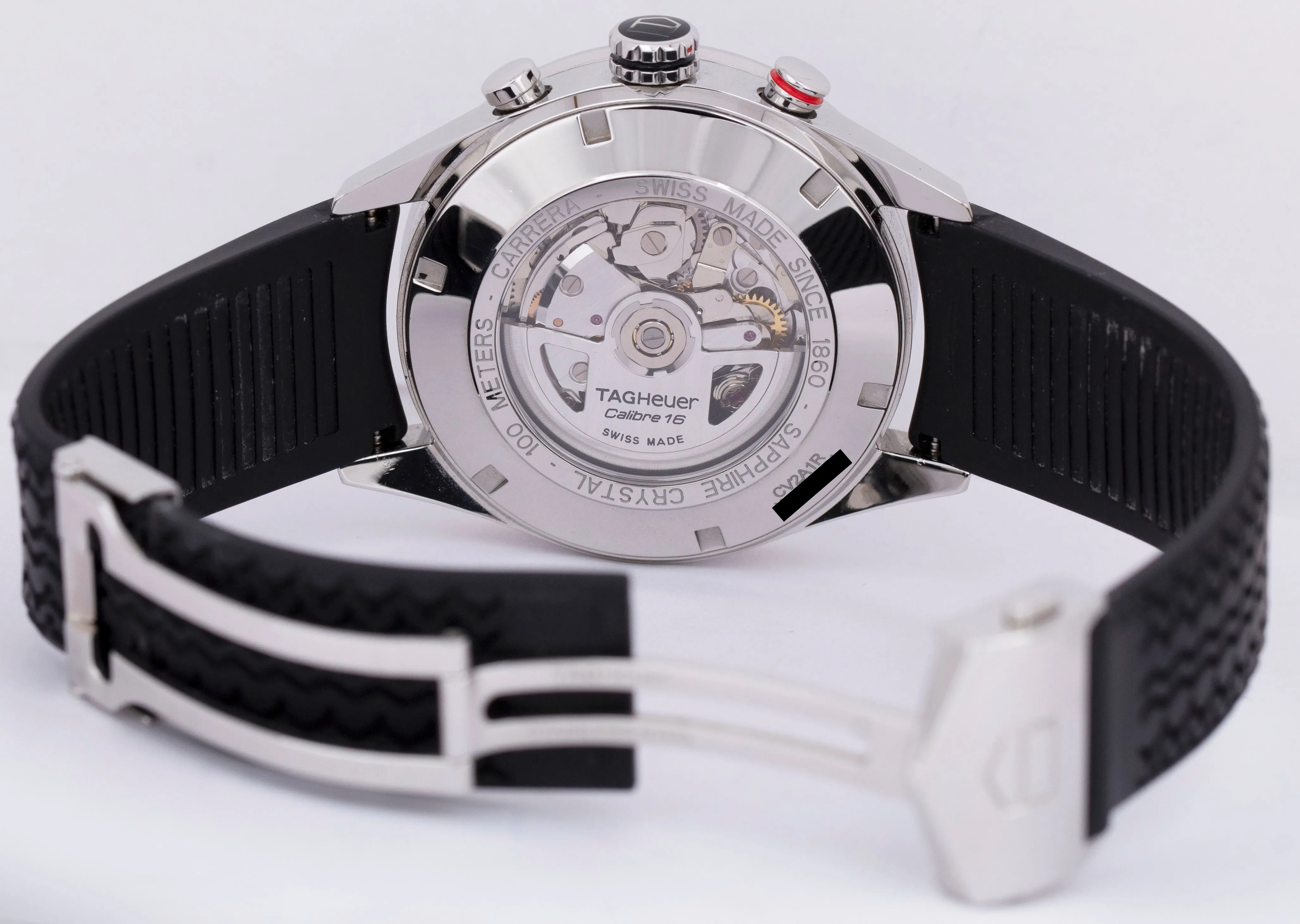 PAPERS Tag Heuer Carerra Chronograph Black Stainless Steel Red Watch CV2A1R BOX