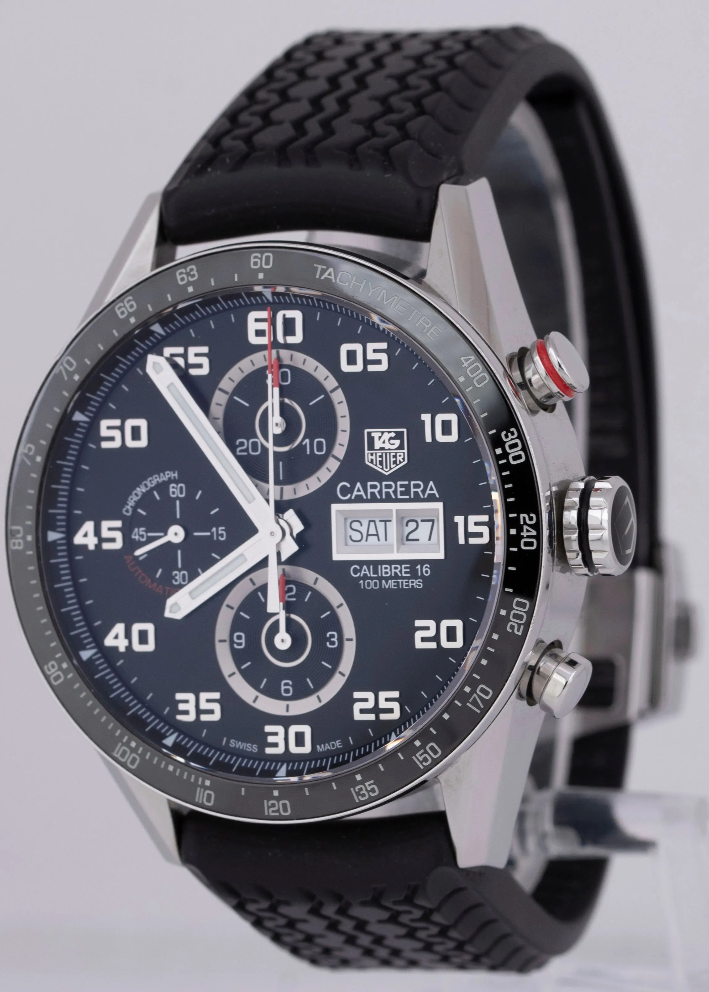 PAPERS Tag Heuer Carerra Chronograph Black Stainless Steel Red Watch CV2A1R BOX
