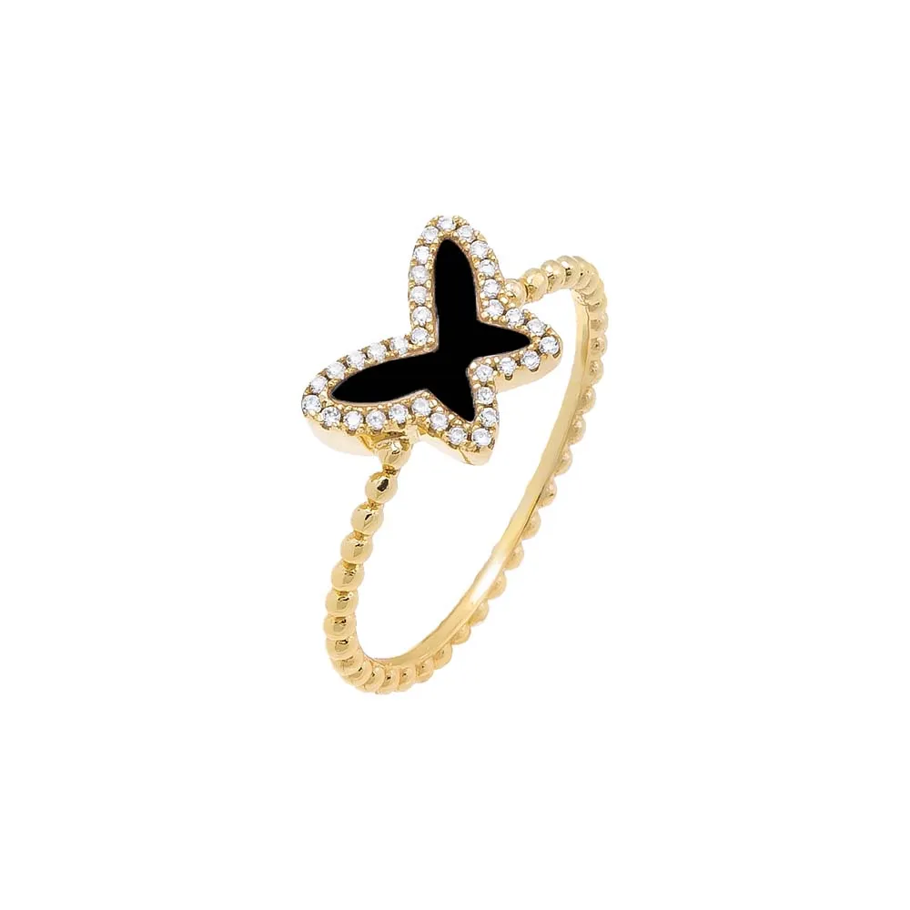 Pave Colored Stone Butterfly Ring