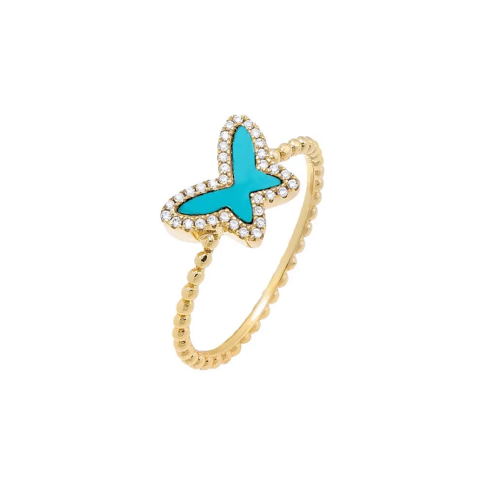 Pave Colored Stone Butterfly Ring