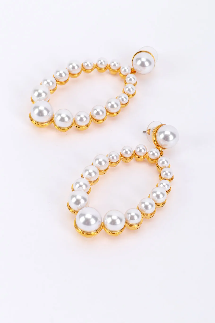 Pearl Oval Hoop Drop Earrings