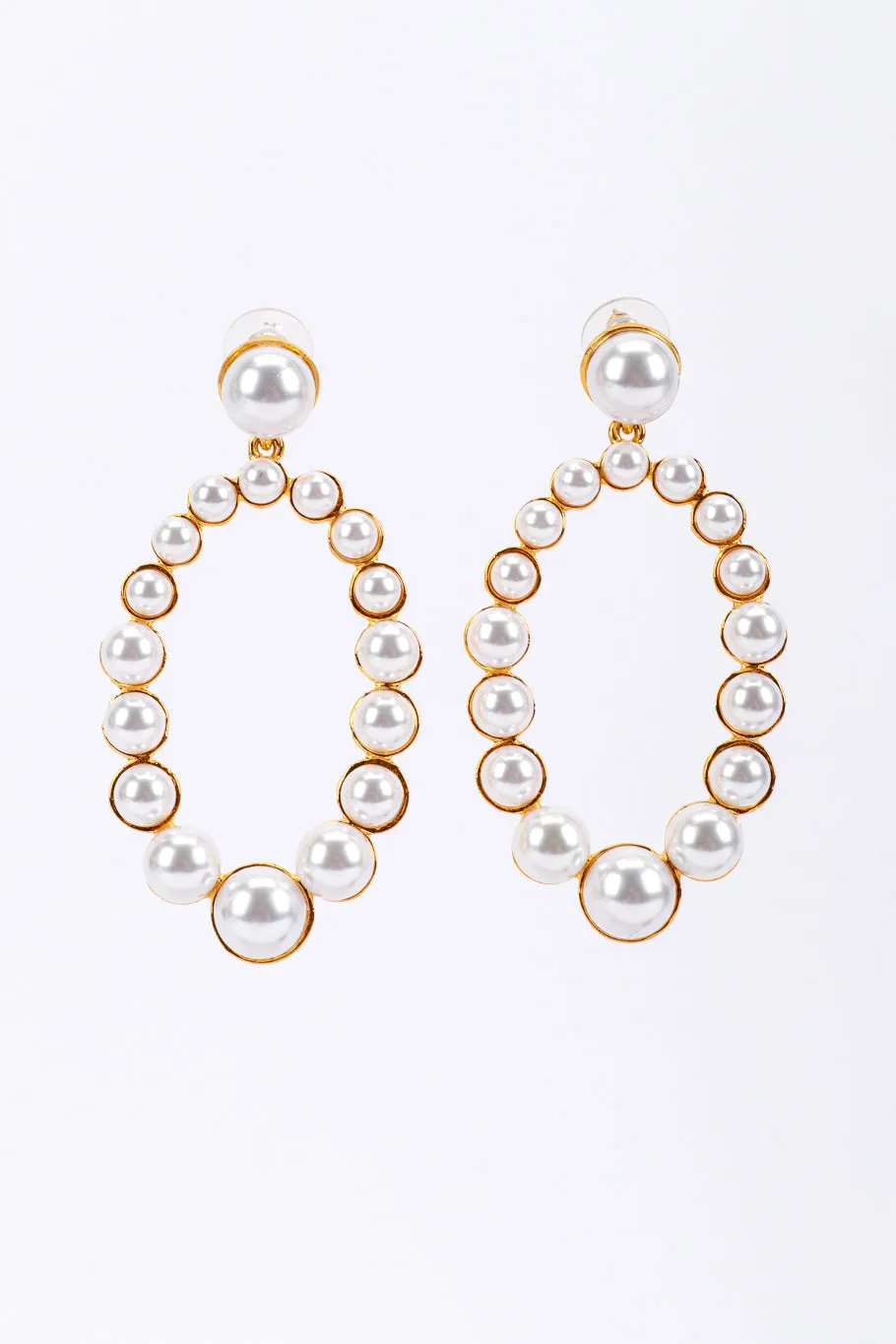 Pearl Oval Hoop Drop Earrings