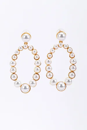 Pearl Oval Hoop Drop Earrings