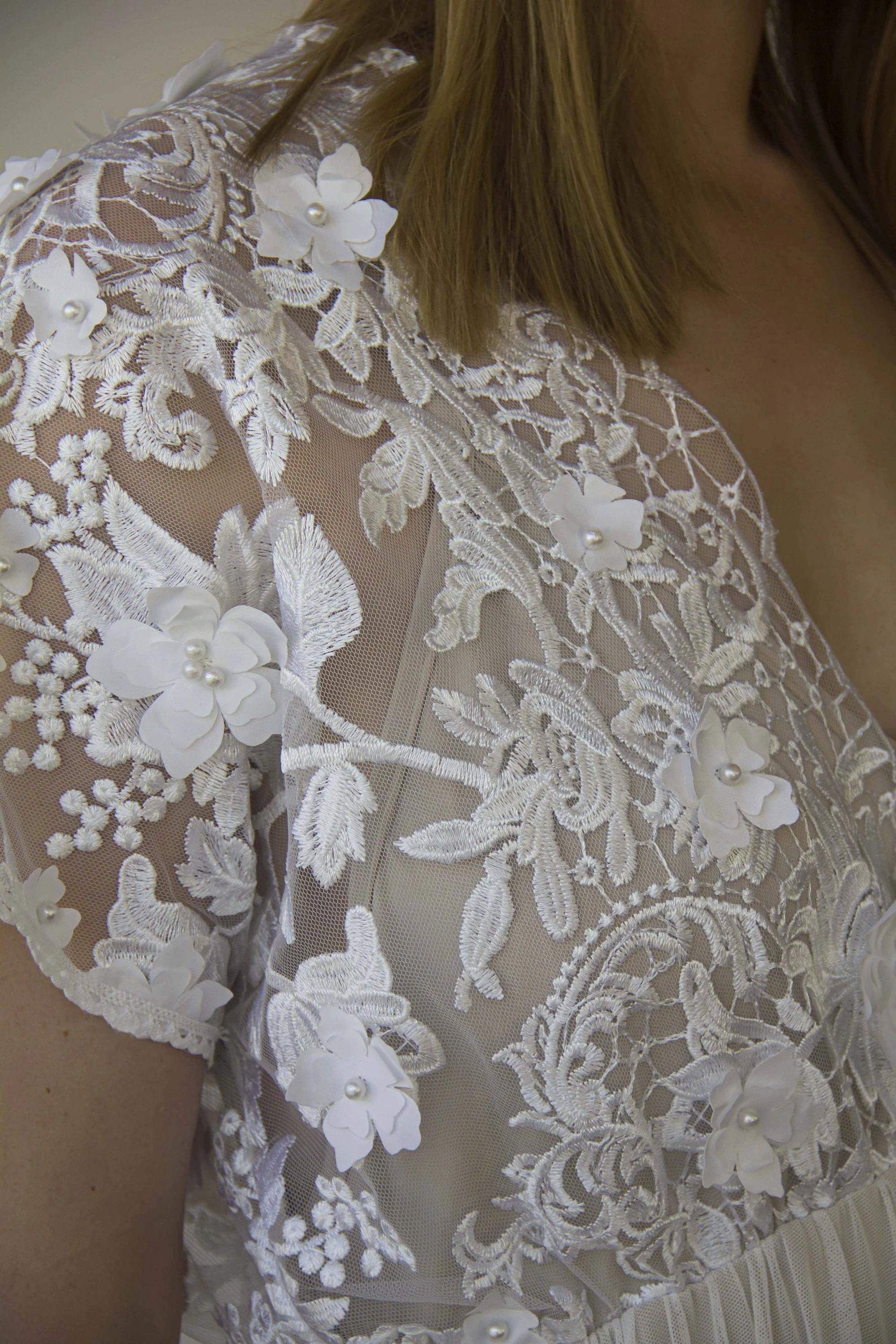 Pearly 3D Floral Lace dress #1416