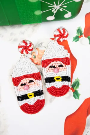 Peppermint Mocha Santa Seed Bead Earrings
