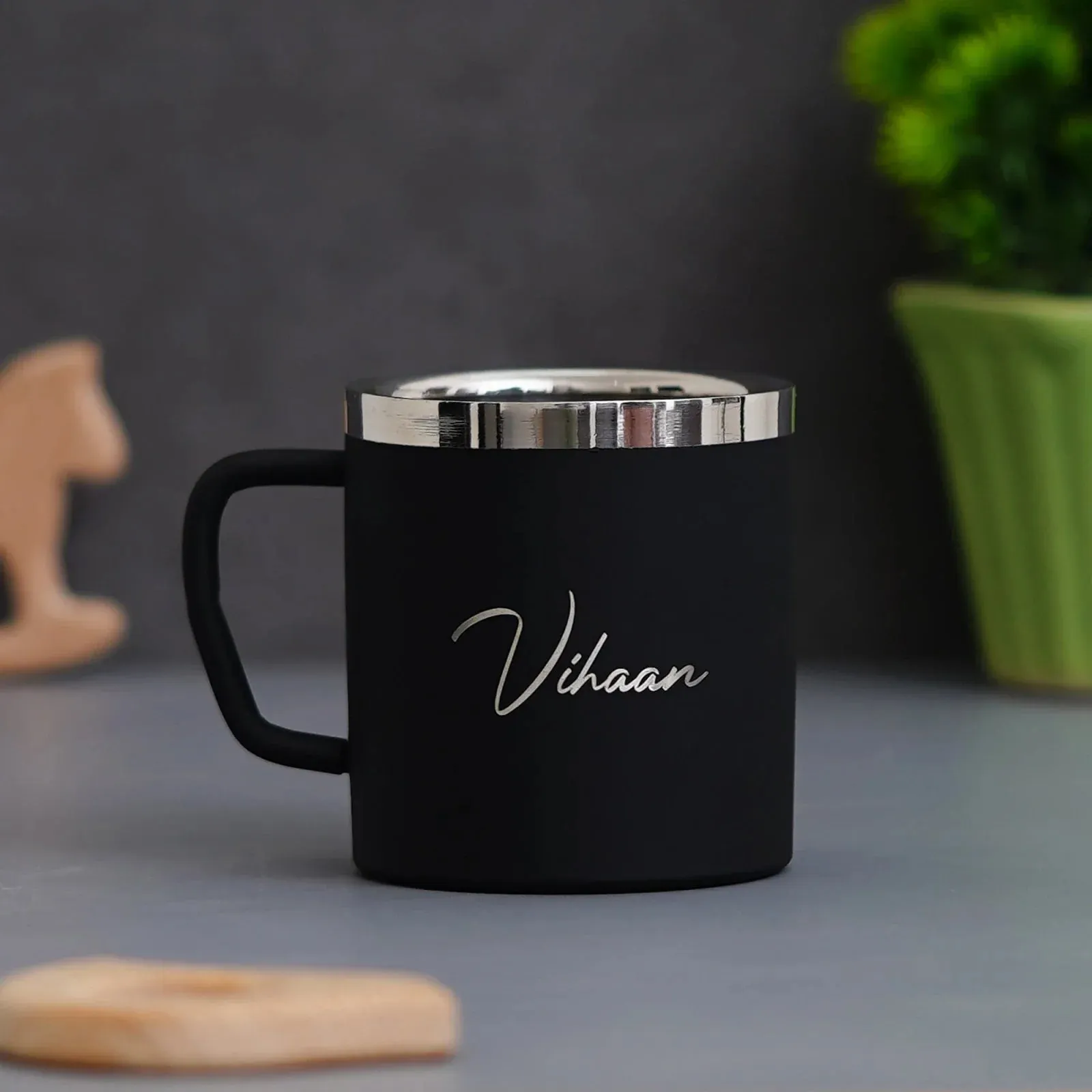 Personalised Voilet Classic Smart Bottle (1 Litre), Stainless Steel Mug & All in One Men's Combo (3 pcs) - Grey