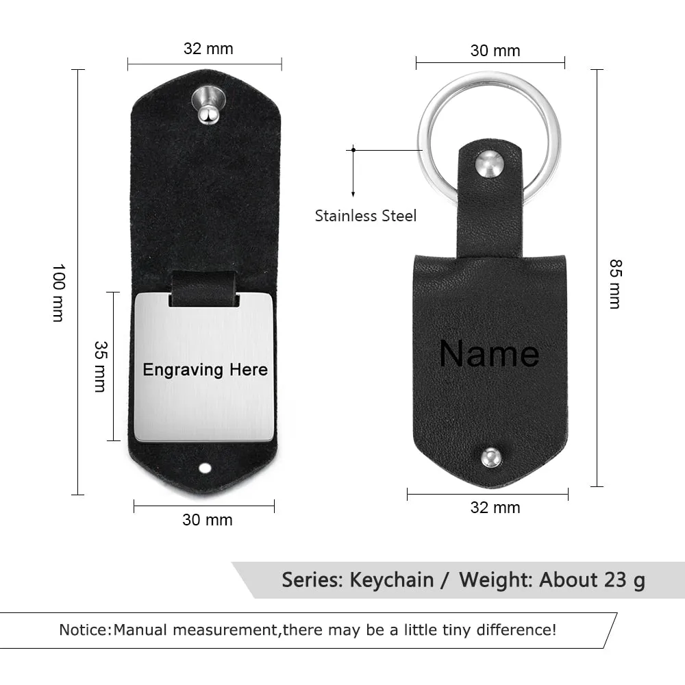 Personalized Engrave Name And Photo Leather Keychain