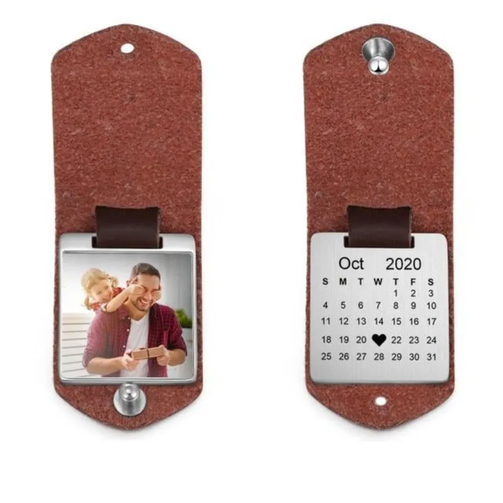 Personalized Engrave Name And Photo Leather Keychain