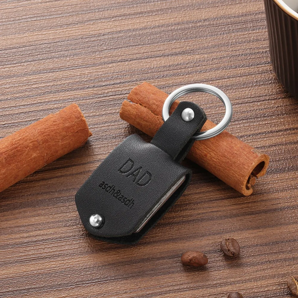 Personalized Engrave Name And Photo Leather Keychain
