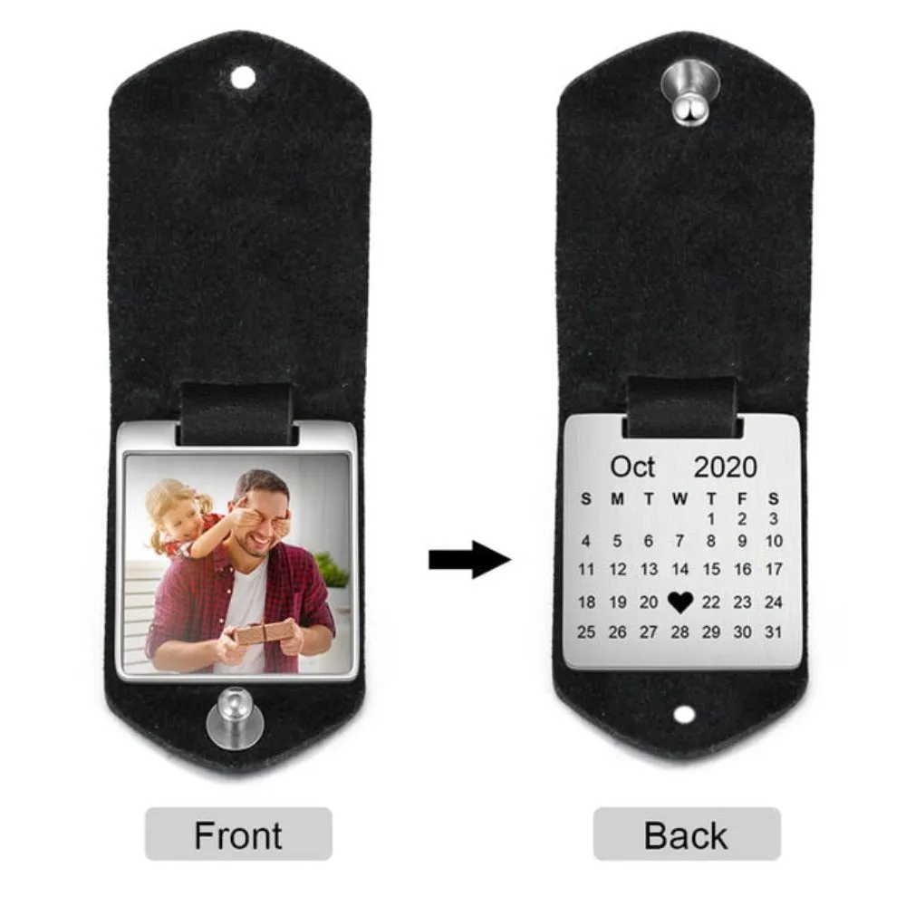Personalized Engrave Name And Photo Leather Keychain