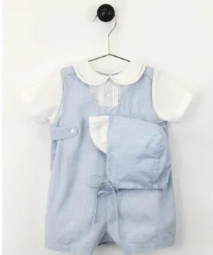 Petit Ami Boys Blue Gingham Romper Jon Jon & Hat Preemie Newborn 3 6 9 Months