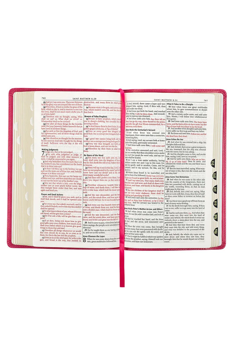 Pink Botanical Faux Leather KJV Deluxe Gift Bible with Thumb Index