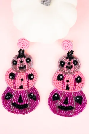 Pink Candy Corn Ghost Seed Bead Earrings