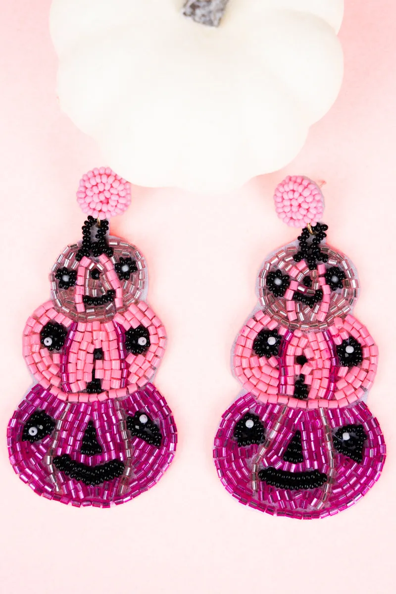 Pink Candy Corn Ghost Seed Bead Earrings