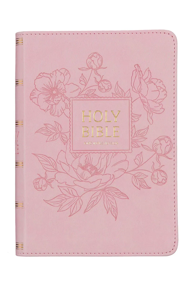 Pink Floral Faux Leather Large Print KJV Compact Bible