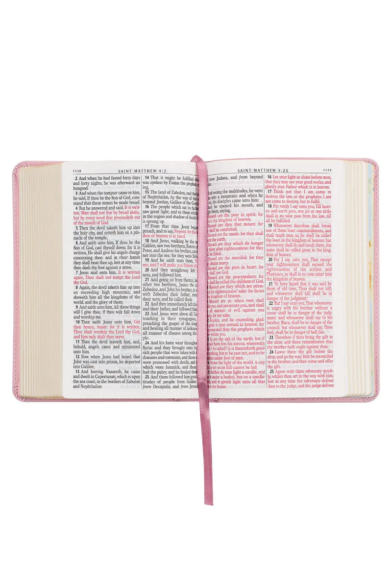 Pink Floral Faux Leather Large Print KJV Compact Bible