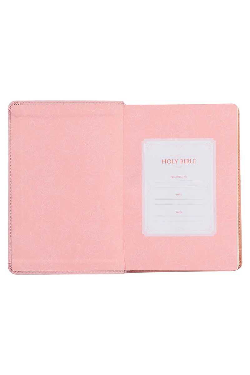 Pink Floral Faux Leather Large Print KJV Compact Bible