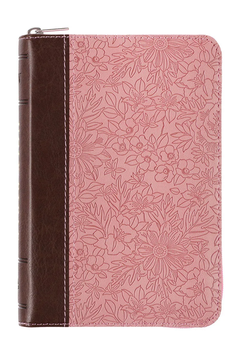 Pink Floral Faux Leather Zippered Mini Pocket KJV Bible