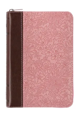 Pink Floral Faux Leather Zippered Mini Pocket KJV Bible