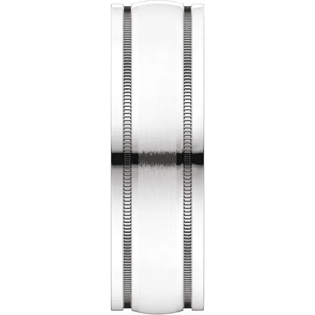 Platinum 6 mm Flat Edge Comfort-Fit Milgrain Band With Satin Finish Center