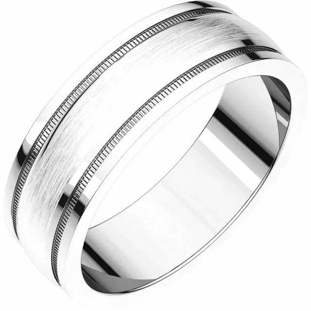 Platinum 6 mm Flat Edge Comfort-Fit Milgrain Band With Satin Finish Center