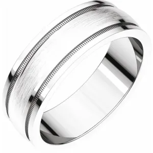 Platinum 6 mm Flat Edge Comfort-Fit Milgrain Band With Satin Finish Center