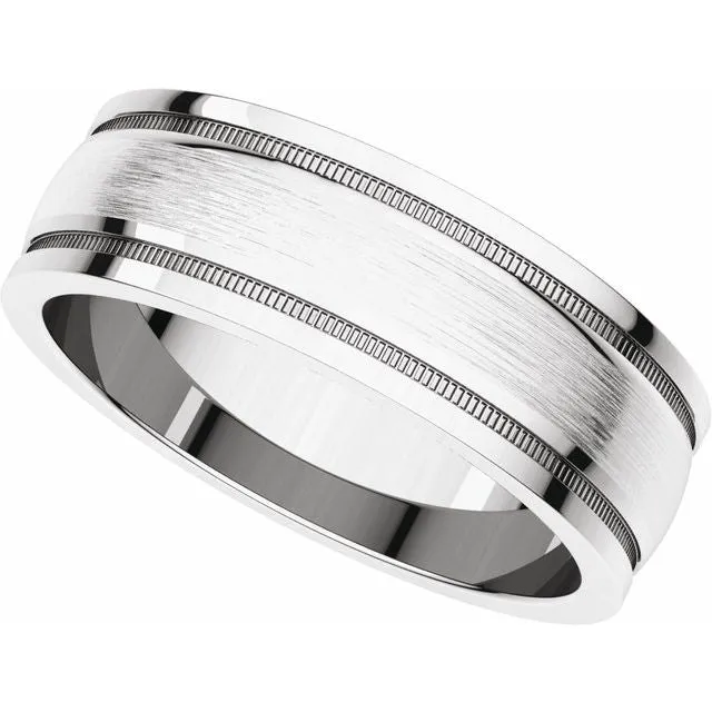 Platinum 6 mm Flat Edge Comfort-Fit Milgrain Band With Satin Finish Center