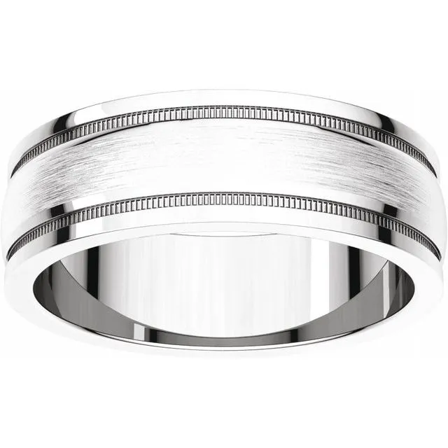 Platinum 6 mm Flat Edge Comfort-Fit Milgrain Band With Satin Finish Center