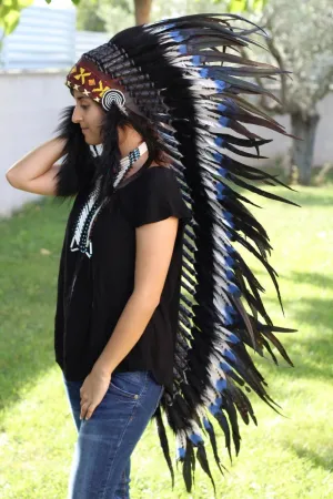 PRICE REDUCED N103- Extra Large blue doble Feather Headdress (43 inch long )