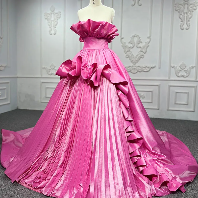 Princess Satin Ball Gown Tiered Strapless Sleeveless Evening Dresses