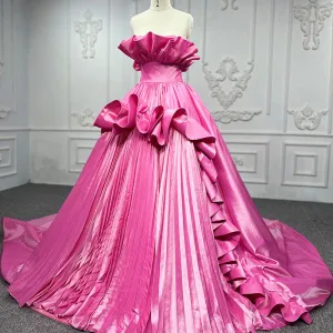 Princess Satin Ball Gown Tiered Strapless Sleeveless Evening Dresses
