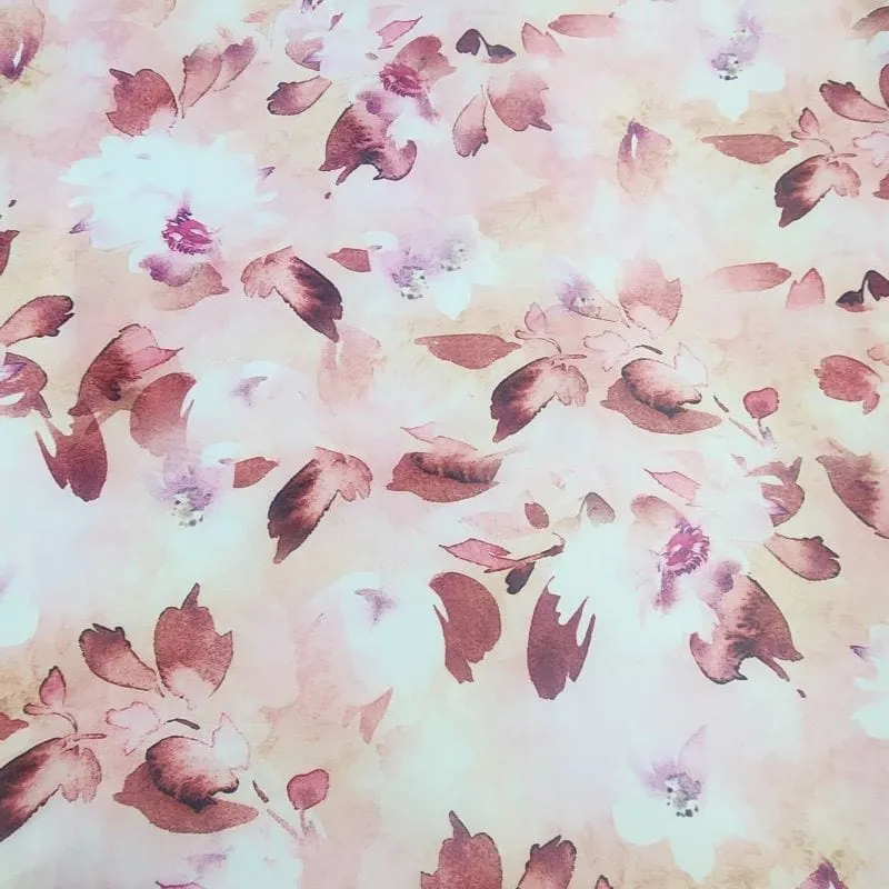 Printed Floral Duchess Satin Fabric Pink 150 cm