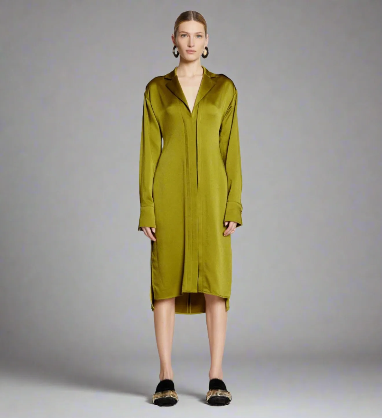 Proenza Schouler Hammered Satin Long Sleeve Dress