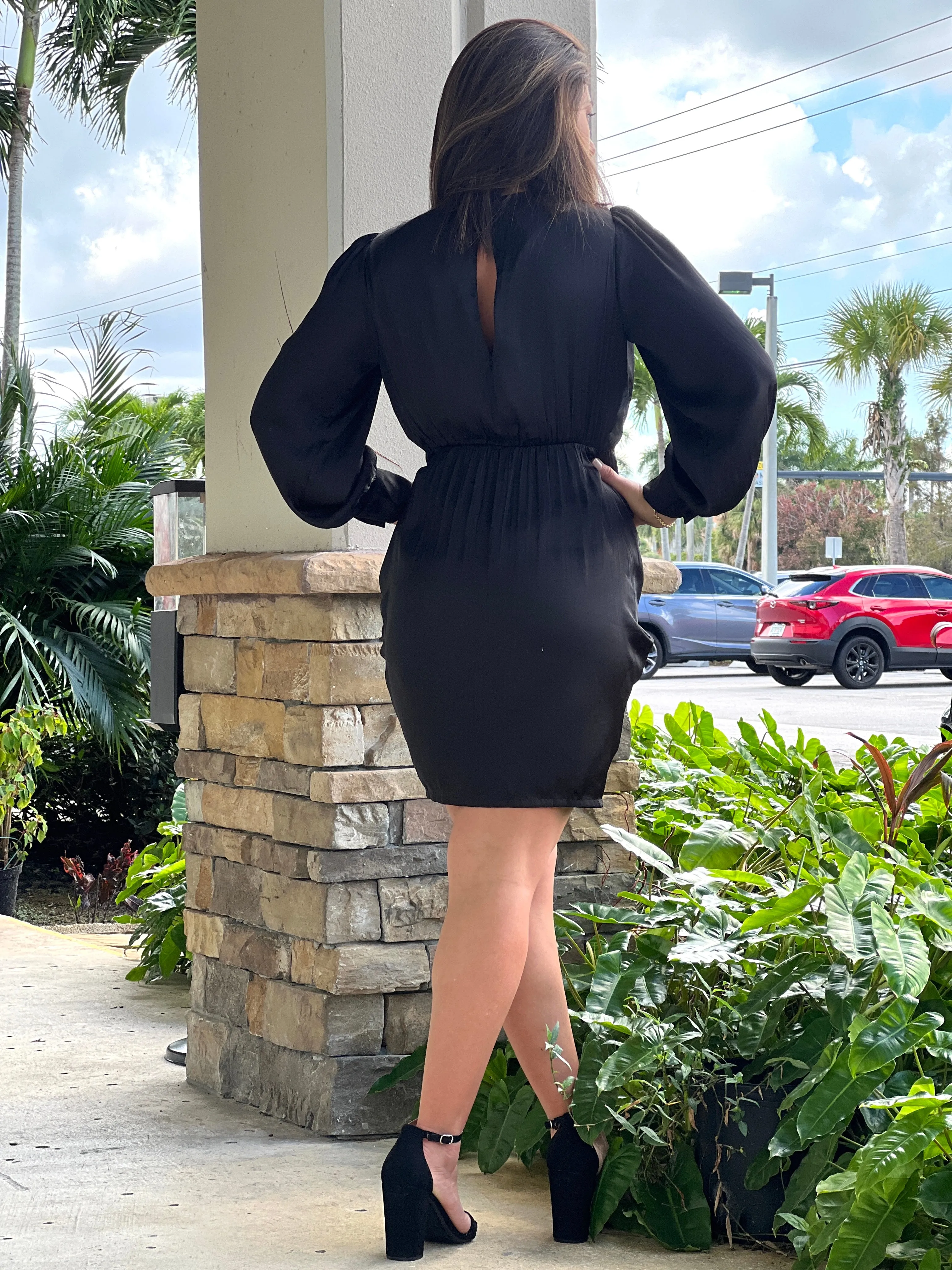 "Marcella" Satin Long Sleeve Mini Dress