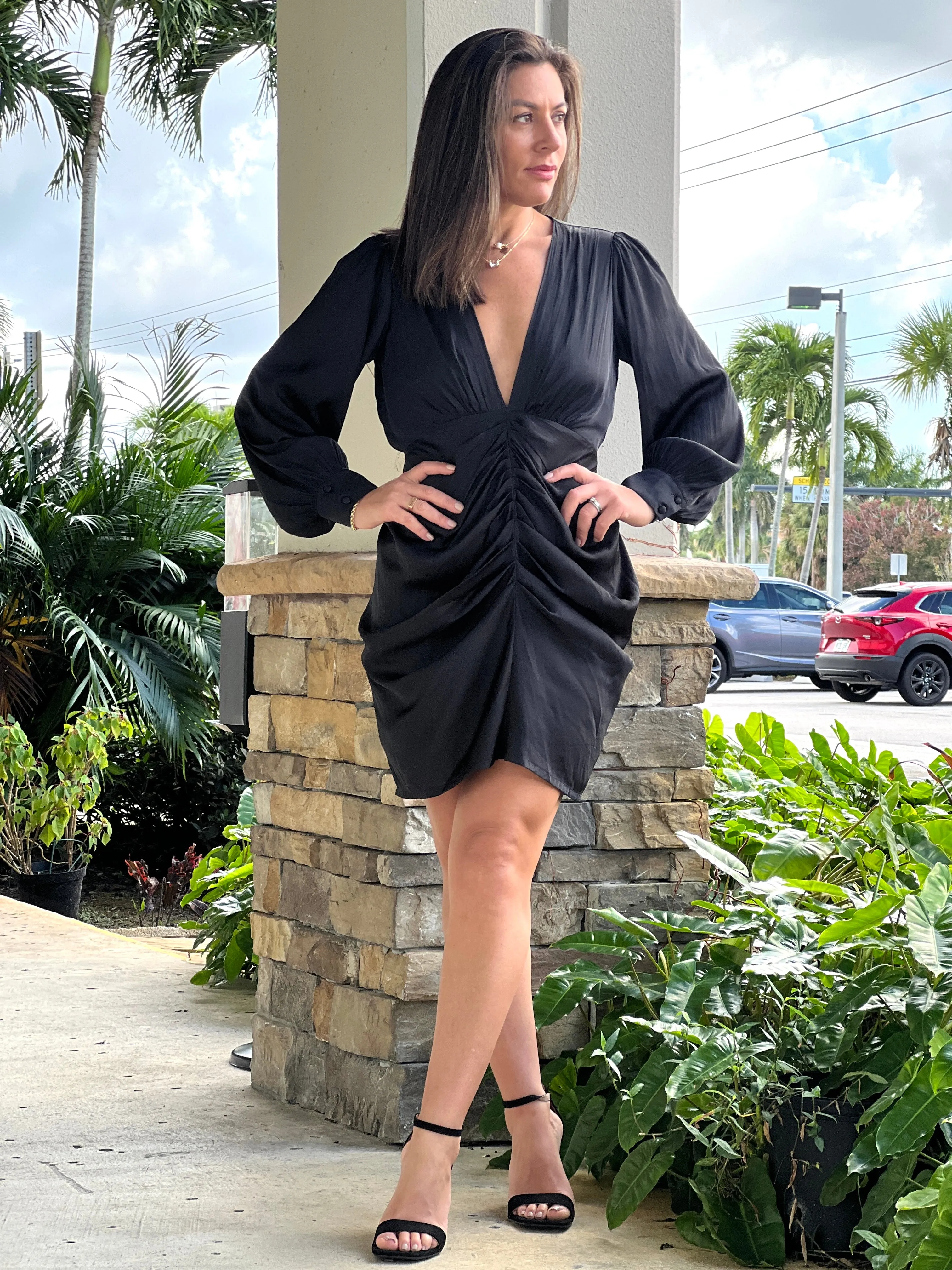 "Marcella" Satin Long Sleeve Mini Dress