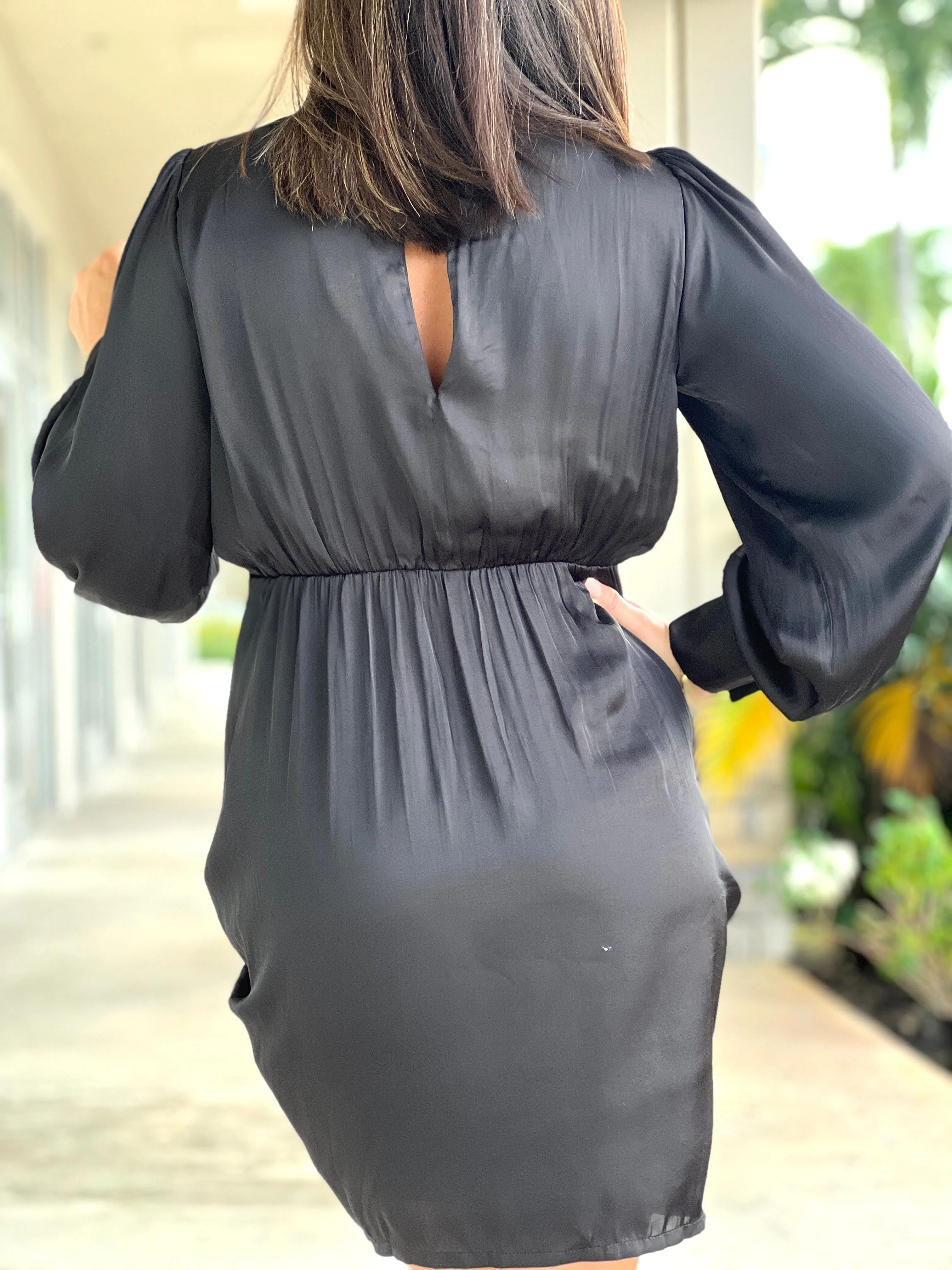 "Marcella" Satin Long Sleeve Mini Dress