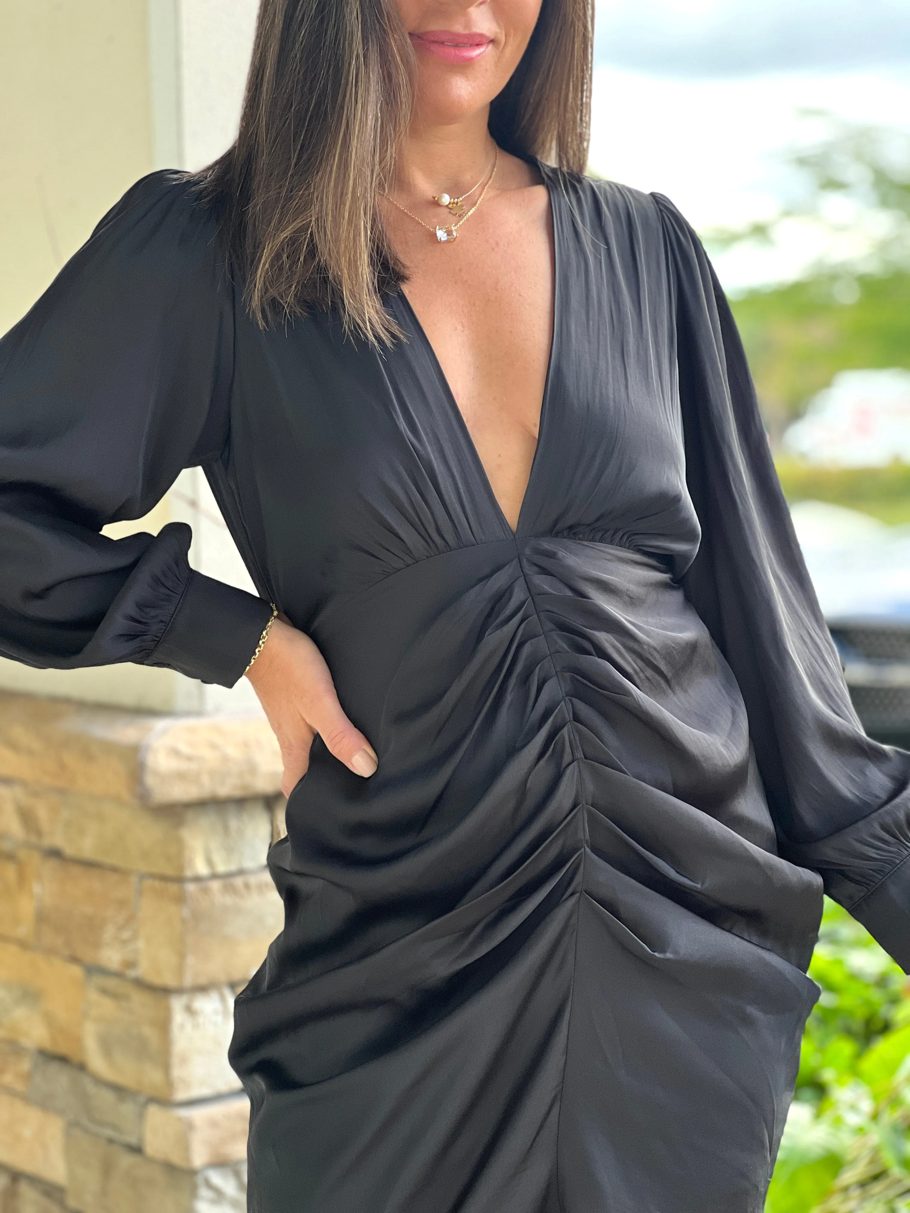 "Marcella" Satin Long Sleeve Mini Dress