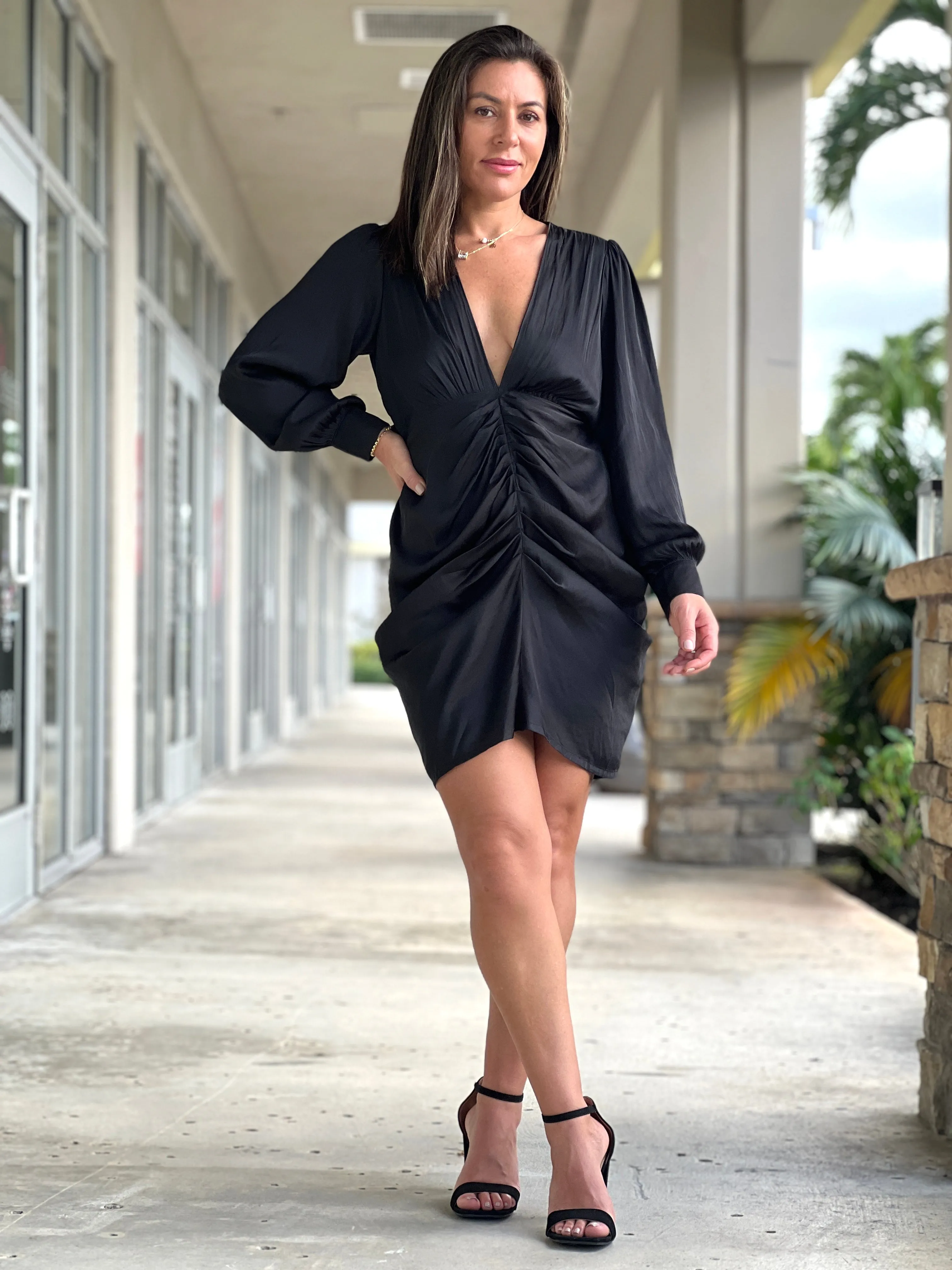 "Marcella" Satin Long Sleeve Mini Dress