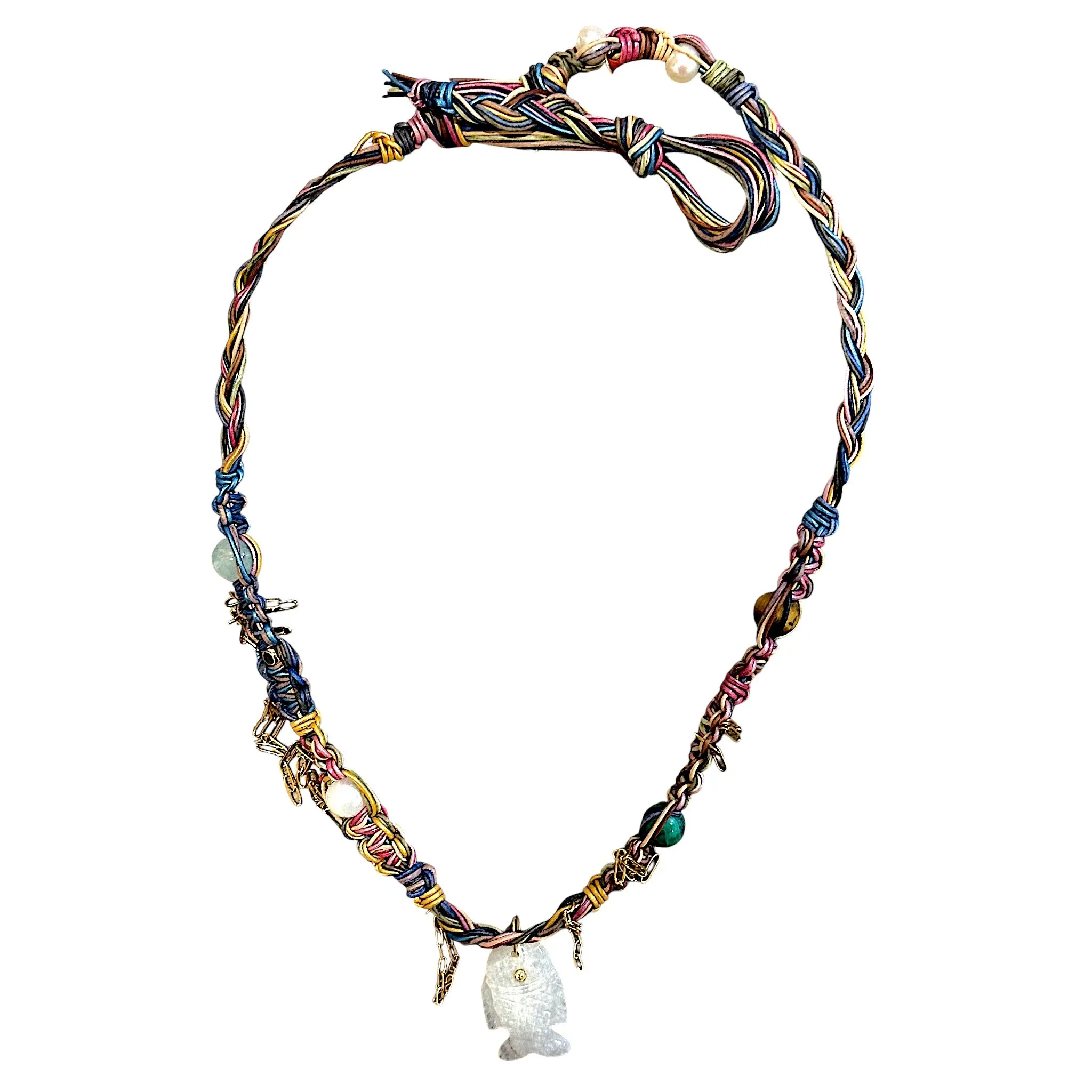 RAINBOW GLOW FISH LEATHER ROCKSTAR NECKLACE