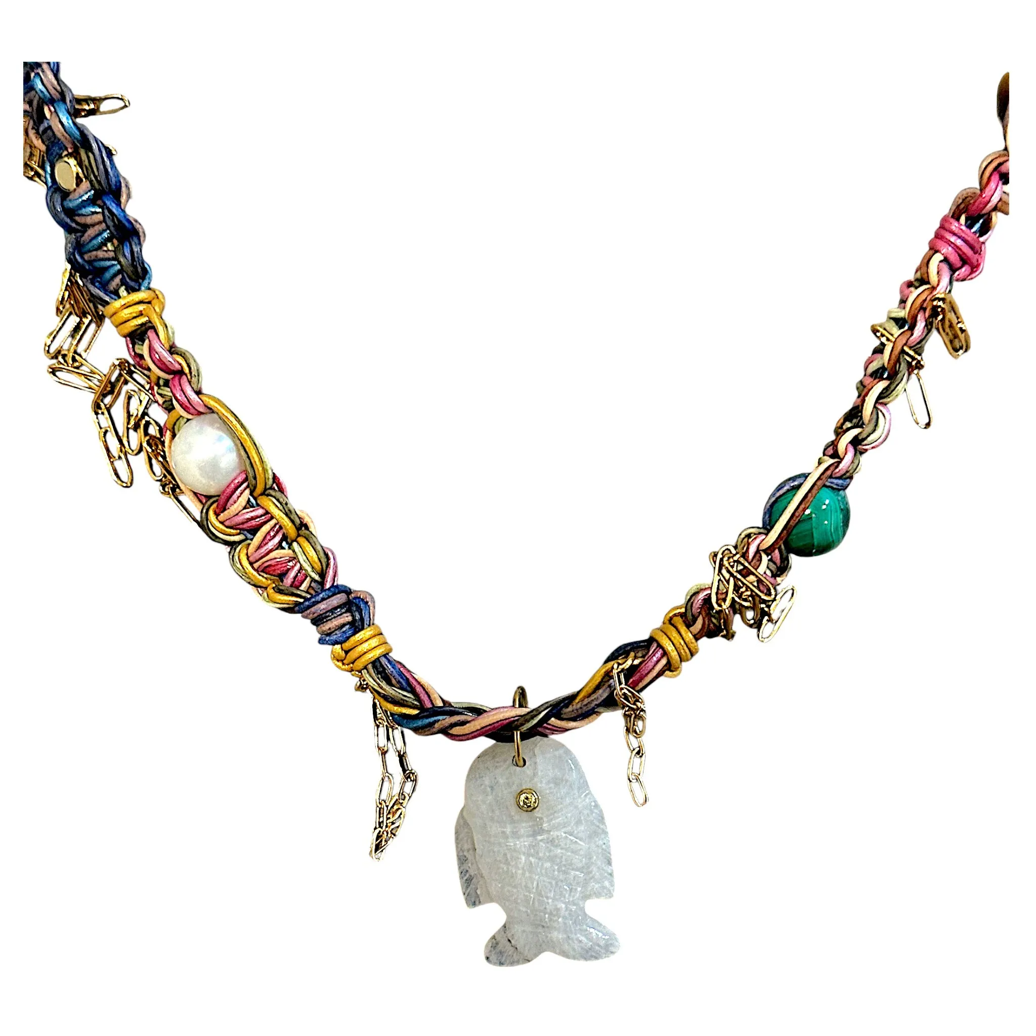 RAINBOW GLOW FISH LEATHER ROCKSTAR NECKLACE
